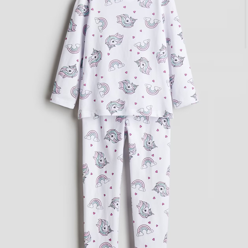 H&M Kids Pajama Set - White with Unicorn and Rainbow